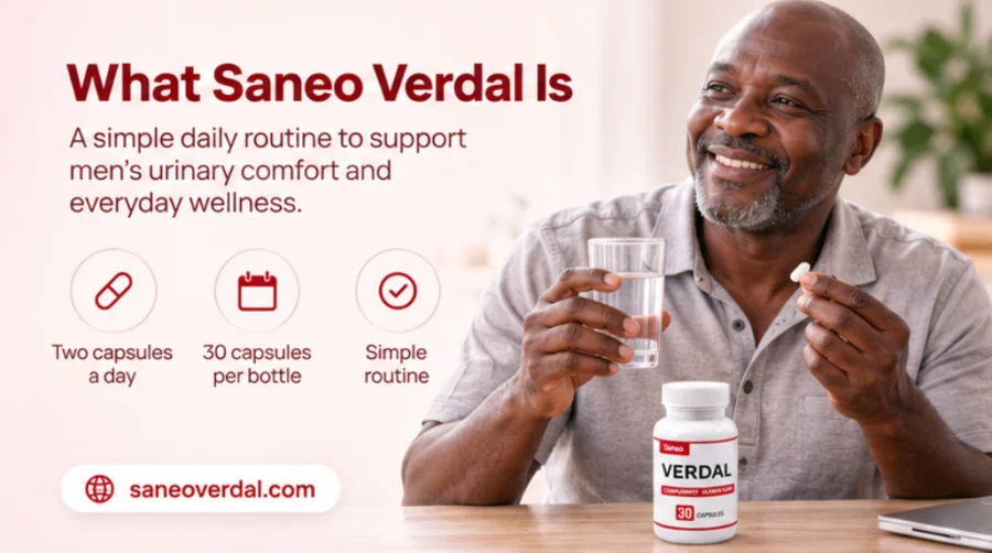 Saneo Verdal — complément alimentaire en gélules pour les hommes, flacon et boîte