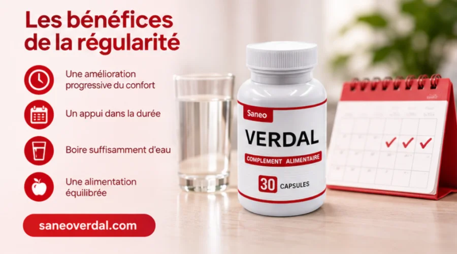 Saneo Verdal — une prise quotidienne, deux gélules avec de l'eau